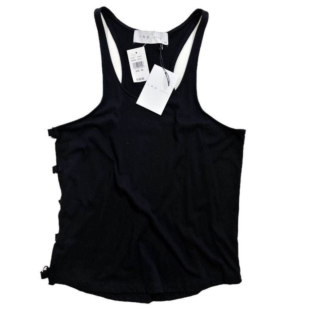 IRO Jeans Borora Tank Top Relaxed Fit Side Ladder Cut-Out Black XS NWT
